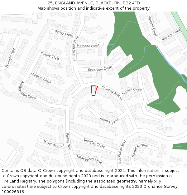 25, ENGLAND AVENUE, BLACKBURN, BB2 4FD: Location map and indicative extent of plot