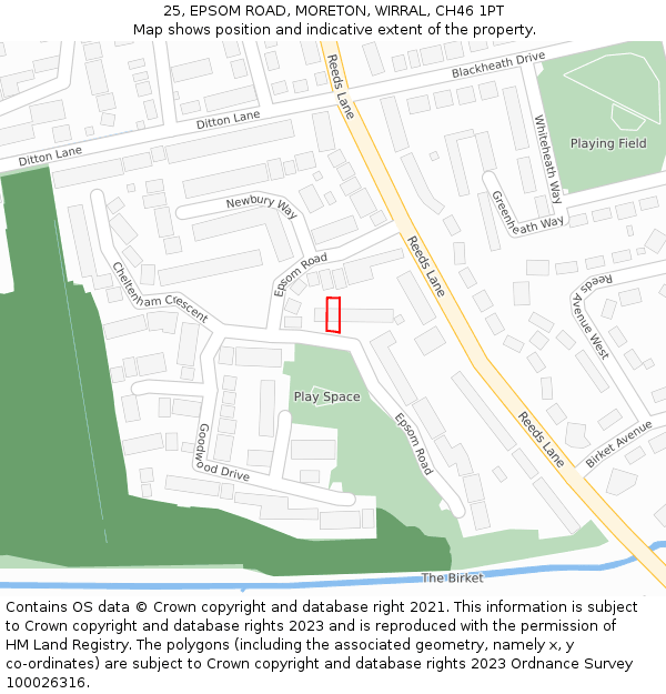 25, EPSOM ROAD, MORETON, WIRRAL, CH46 1PT: Location map and indicative extent of plot