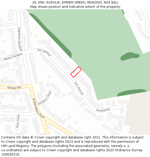 25, ERIC AVENUE, EMMER GREEN, READING, RG4 8QU: Location map and indicative extent of plot