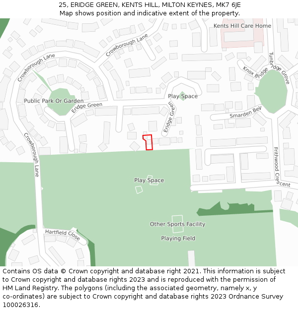 25, ERIDGE GREEN, KENTS HILL, MILTON KEYNES, MK7 6JE: Location map and indicative extent of plot