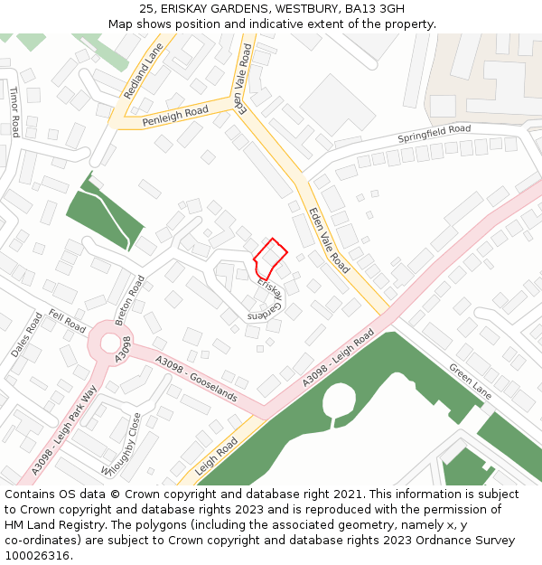 25, ERISKAY GARDENS, WESTBURY, BA13 3GH: Location map and indicative extent of plot