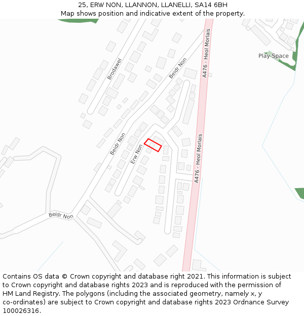 25, ERW NON, LLANNON, LLANELLI, SA14 6BH: Location map and indicative extent of plot