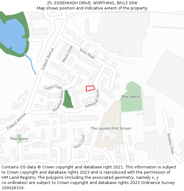 25, ESSENHIGH DRIVE, WORTHING, BN13 3SW: Location map and indicative extent of plot
