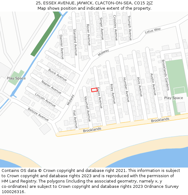 25, ESSEX AVENUE, JAYWICK, CLACTON-ON-SEA, CO15 2JZ: Location map and indicative extent of plot