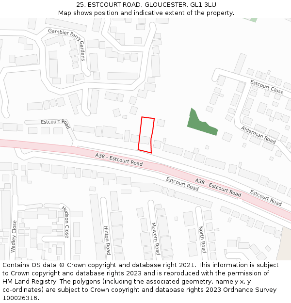 25, ESTCOURT ROAD, GLOUCESTER, GL1 3LU: Location map and indicative extent of plot