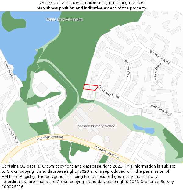 25, EVERGLADE ROAD, PRIORSLEE, TELFORD, TF2 9QS: Location map and indicative extent of plot