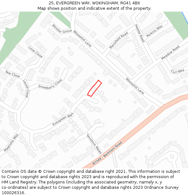 25, EVERGREEN WAY, WOKINGHAM, RG41 4BX: Location map and indicative extent of plot