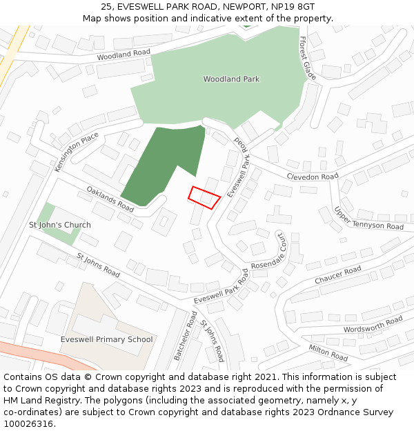25, EVESWELL PARK ROAD, NEWPORT, NP19 8GT: Location map and indicative extent of plot