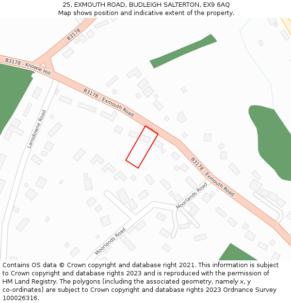 25, EXMOUTH ROAD, BUDLEIGH SALTERTON, EX9 6AQ: Location map and indicative extent of plot