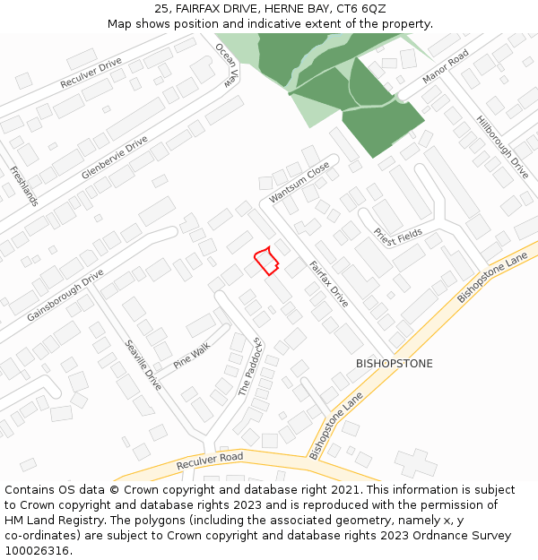 25, FAIRFAX DRIVE, HERNE BAY, CT6 6QZ: Location map and indicative extent of plot