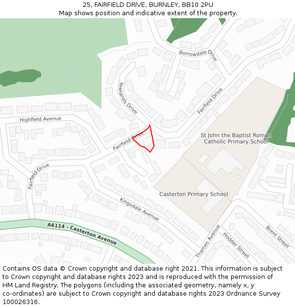 25, FAIRFIELD DRIVE, BURNLEY, BB10 2PU: Location map and indicative extent of plot