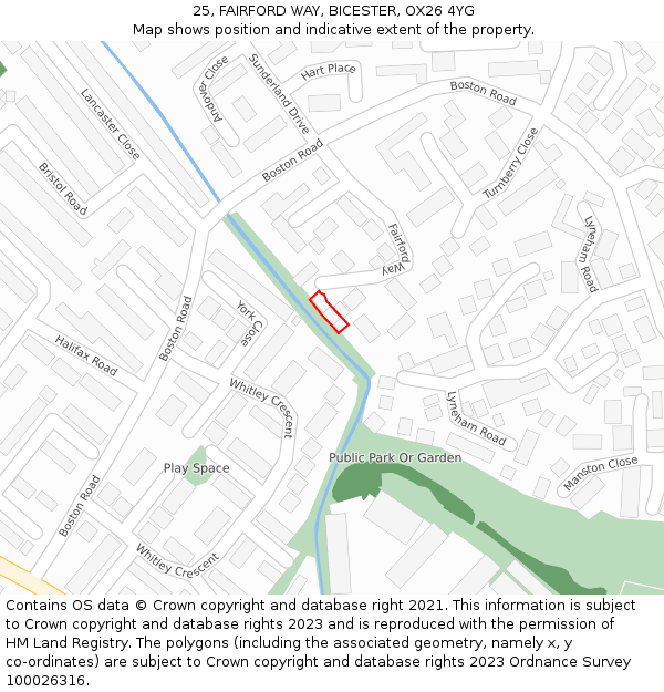 25, FAIRFORD WAY, BICESTER, OX26 4YG: Location map and indicative extent of plot