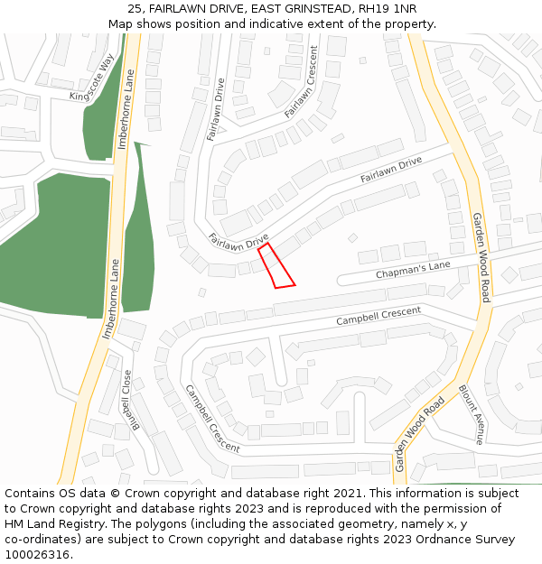 25, FAIRLAWN DRIVE, EAST GRINSTEAD, RH19 1NR: Location map and indicative extent of plot