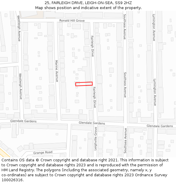 25, FAIRLEIGH DRIVE, LEIGH-ON-SEA, SS9 2HZ: Location map and indicative extent of plot