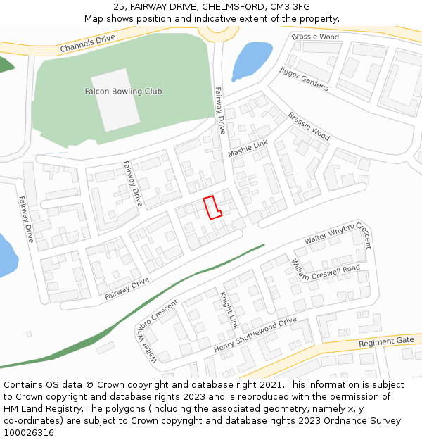 25, FAIRWAY DRIVE, CHELMSFORD, CM3 3FG: Location map and indicative extent of plot