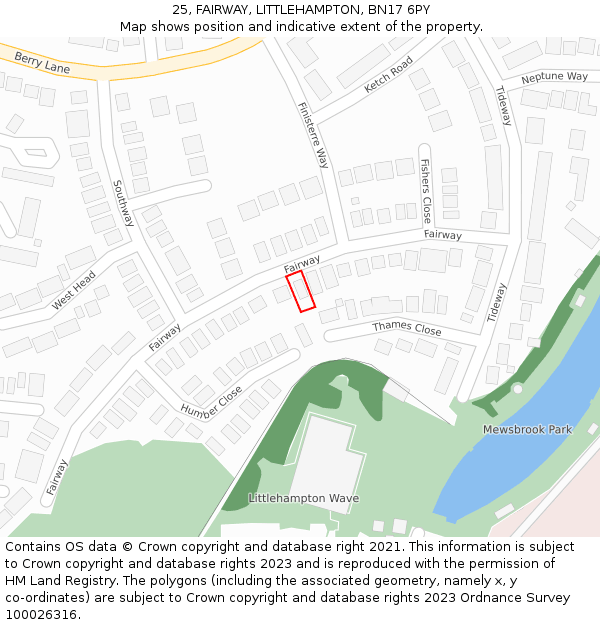 25, FAIRWAY, LITTLEHAMPTON, BN17 6PY: Location map and indicative extent of plot