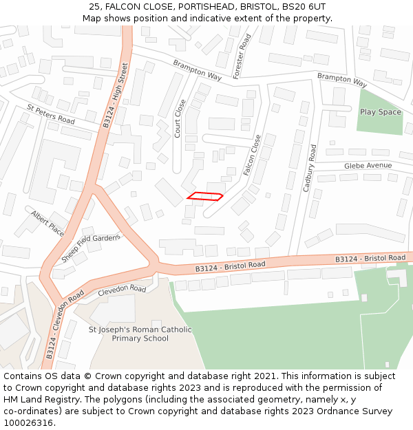 25, FALCON CLOSE, PORTISHEAD, BRISTOL, BS20 6UT: Location map and indicative extent of plot