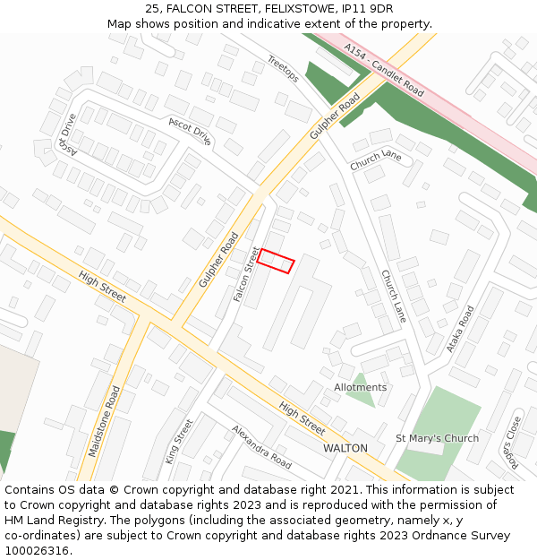 25, FALCON STREET, FELIXSTOWE, IP11 9DR: Location map and indicative extent of plot