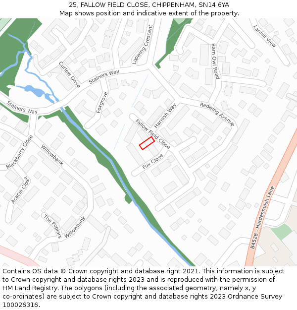 25, FALLOW FIELD CLOSE, CHIPPENHAM, SN14 6YA: Location map and indicative extent of plot
