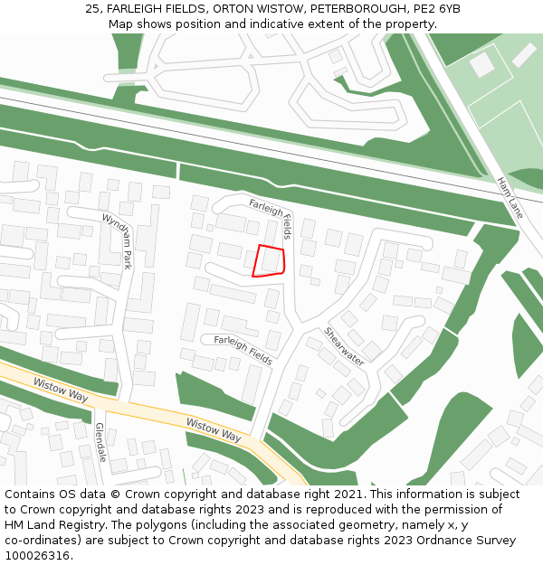 25, FARLEIGH FIELDS, ORTON WISTOW, PETERBOROUGH, PE2 6YB: Location map and indicative extent of plot
