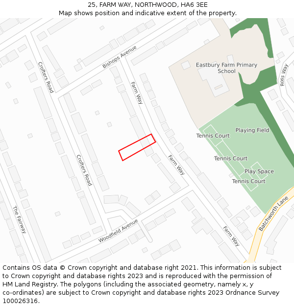 25, FARM WAY, NORTHWOOD, HA6 3EE: Location map and indicative extent of plot