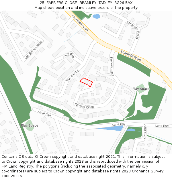 25, FARRIERS CLOSE, BRAMLEY, TADLEY, RG26 5AX: Location map and indicative extent of plot