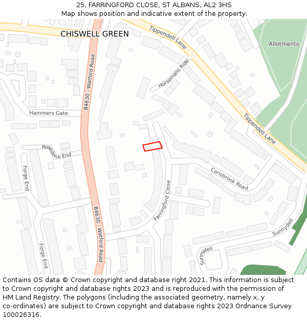 25, FARRINGFORD CLOSE, ST ALBANS, AL2 3HS: Location map and indicative extent of plot