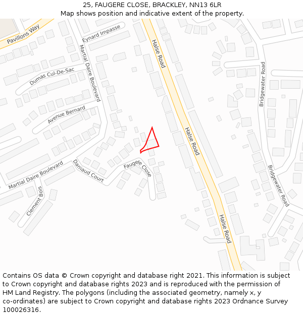 25, FAUGERE CLOSE, BRACKLEY, NN13 6LR: Location map and indicative extent of plot