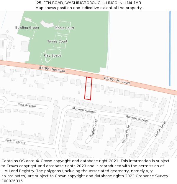 25, FEN ROAD, WASHINGBOROUGH, LINCOLN, LN4 1AB: Location map and indicative extent of plot