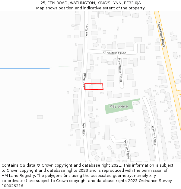 25, FEN ROAD, WATLINGTON, KING'S LYNN, PE33 0JA: Location map and indicative extent of plot