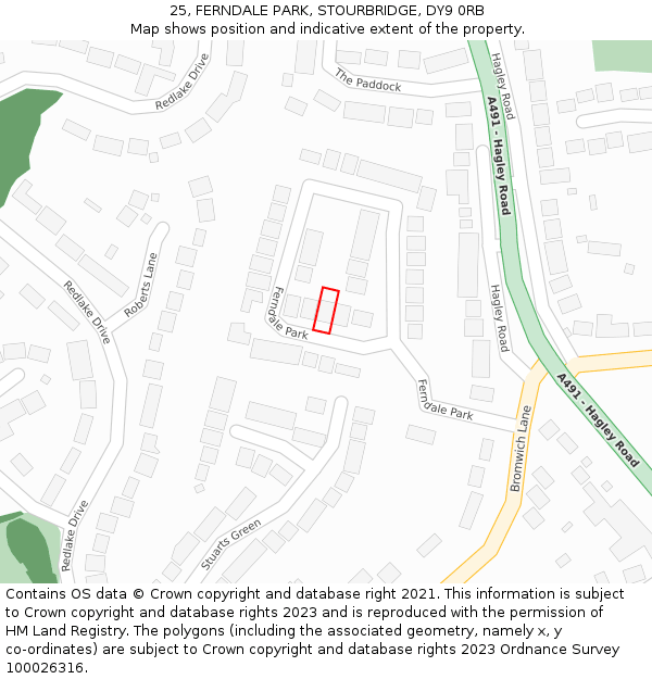 25, FERNDALE PARK, STOURBRIDGE, DY9 0RB: Location map and indicative extent of plot