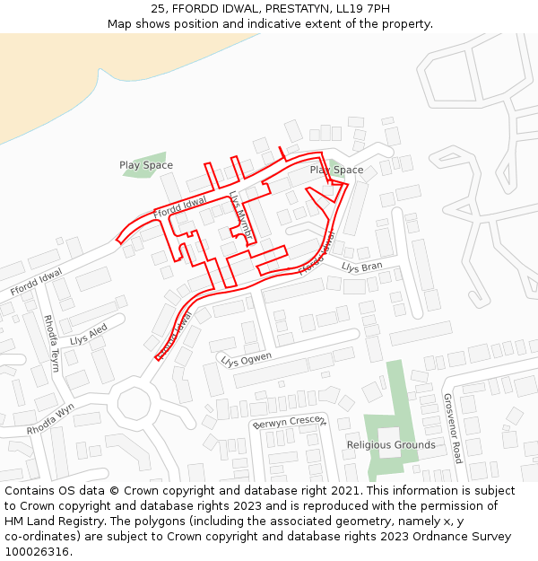 25, FFORDD IDWAL, PRESTATYN, LL19 7PH: Location map and indicative extent of plot