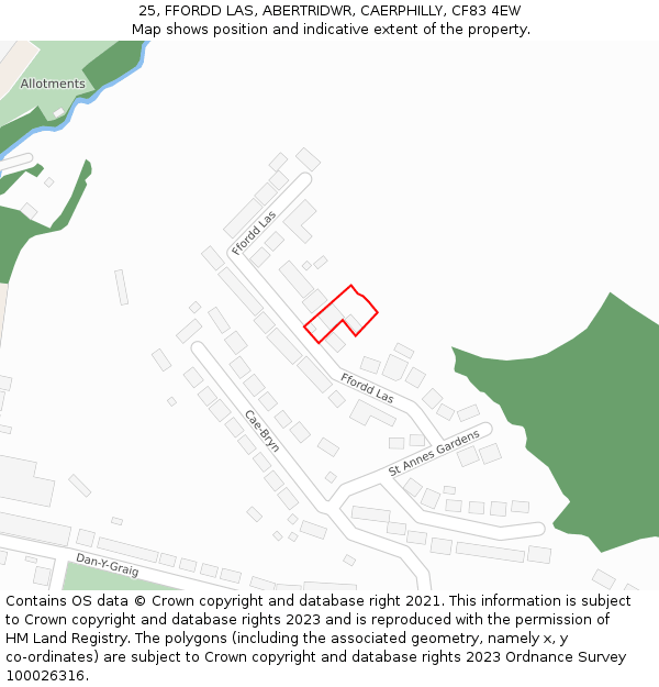 25, FFORDD LAS, ABERTRIDWR, CAERPHILLY, CF83 4EW: Location map and indicative extent of plot