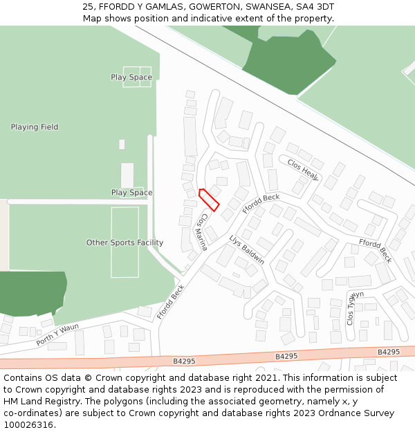 25, FFORDD Y GAMLAS, GOWERTON, SWANSEA, SA4 3DT: Location map and indicative extent of plot