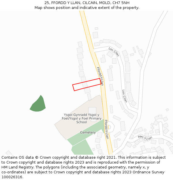 25, FFORDD Y LLAN, CILCAIN, MOLD, CH7 5NH: Location map and indicative extent of plot