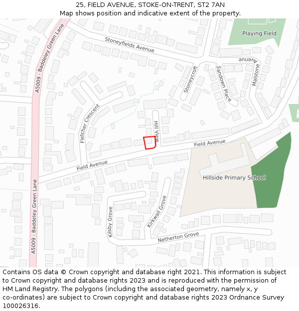 25, FIELD AVENUE, STOKE-ON-TRENT, ST2 7AN: Location map and indicative extent of plot