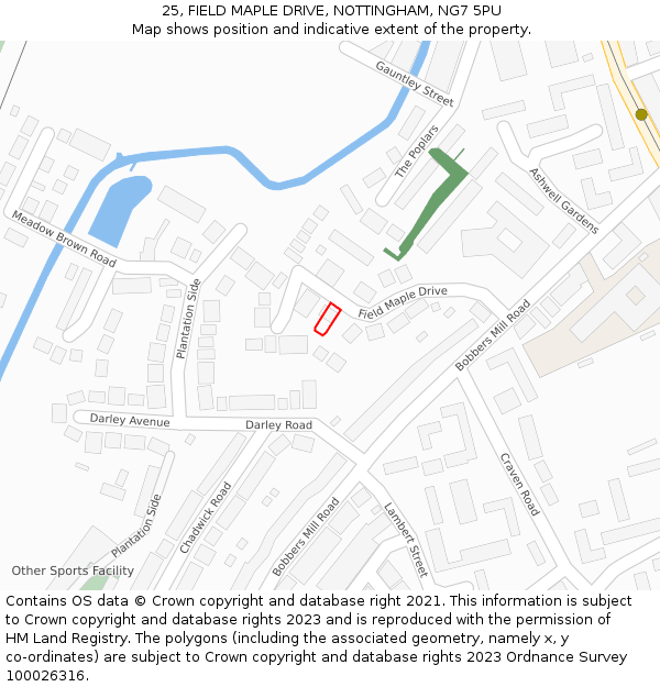 25, FIELD MAPLE DRIVE, NOTTINGHAM, NG7 5PU: Location map and indicative extent of plot