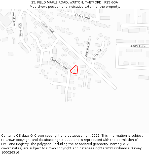 25, FIELD MAPLE ROAD, WATTON, THETFORD, IP25 6GA: Location map and indicative extent of plot