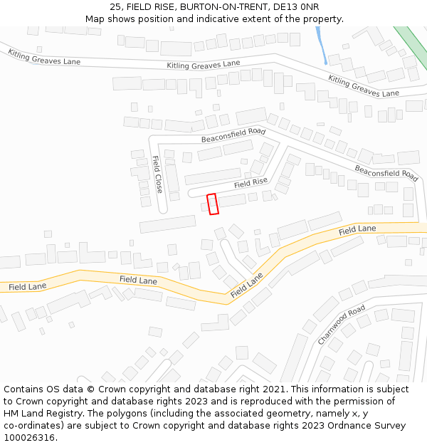 25, FIELD RISE, BURTON-ON-TRENT, DE13 0NR: Location map and indicative extent of plot