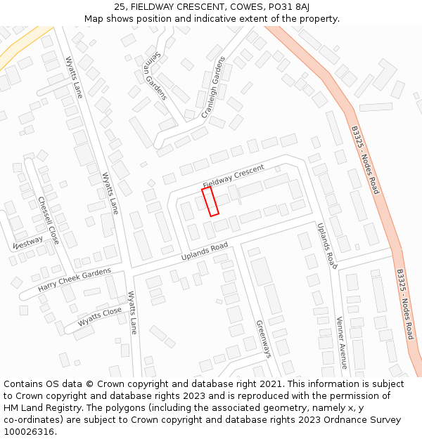 25, FIELDWAY CRESCENT, COWES, PO31 8AJ: Location map and indicative extent of plot