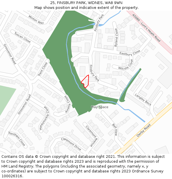 25, FINSBURY PARK, WIDNES, WA8 9WN: Location map and indicative extent of plot