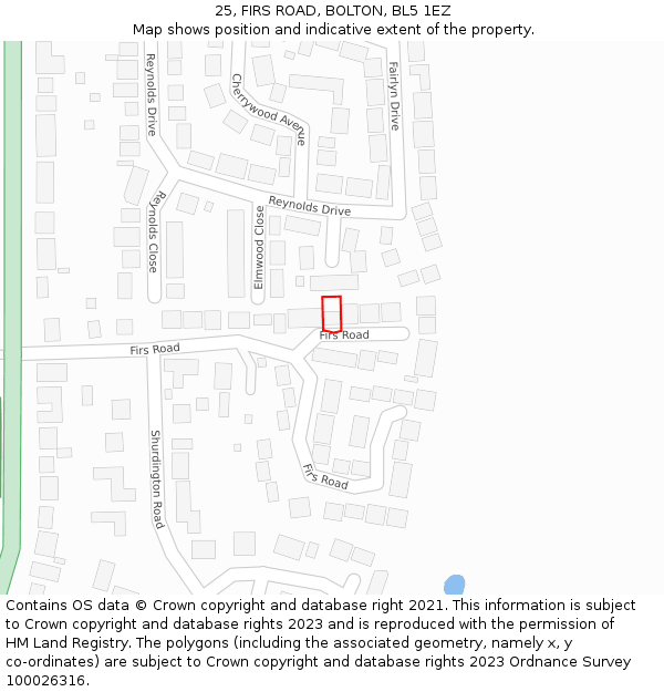 25, FIRS ROAD, BOLTON, BL5 1EZ: Location map and indicative extent of plot