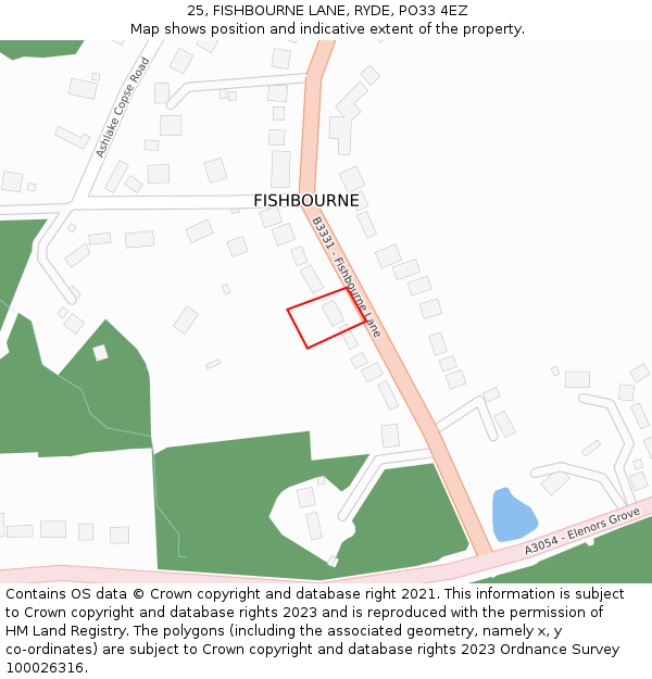 25, FISHBOURNE LANE, RYDE, PO33 4EZ: Location map and indicative extent of plot