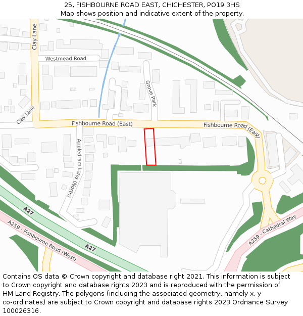 25, FISHBOURNE ROAD EAST, CHICHESTER, PO19 3HS: Location map and indicative extent of plot