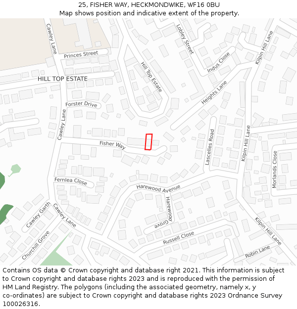 25, FISHER WAY, HECKMONDWIKE, WF16 0BU: Location map and indicative extent of plot