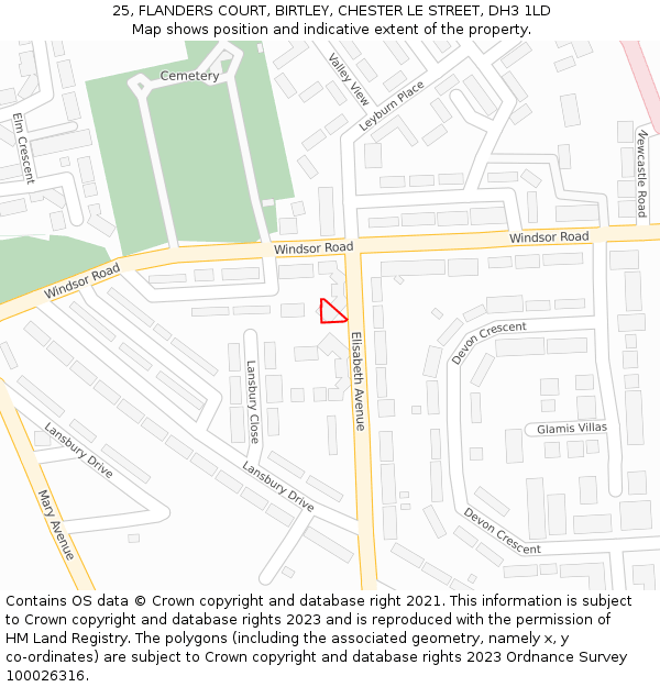 25, FLANDERS COURT, BIRTLEY, CHESTER LE STREET, DH3 1LD: Location map and indicative extent of plot