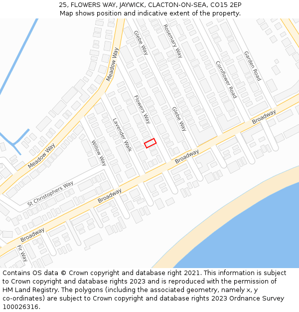 25, FLOWERS WAY, JAYWICK, CLACTON-ON-SEA, CO15 2EP: Location map and indicative extent of plot