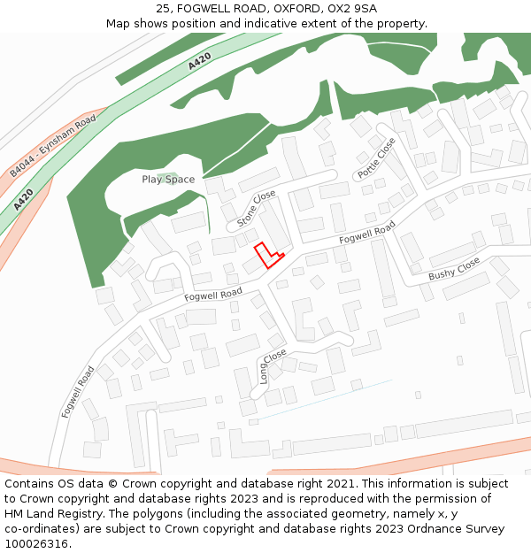 25, FOGWELL ROAD, OXFORD, OX2 9SA: Location map and indicative extent of plot