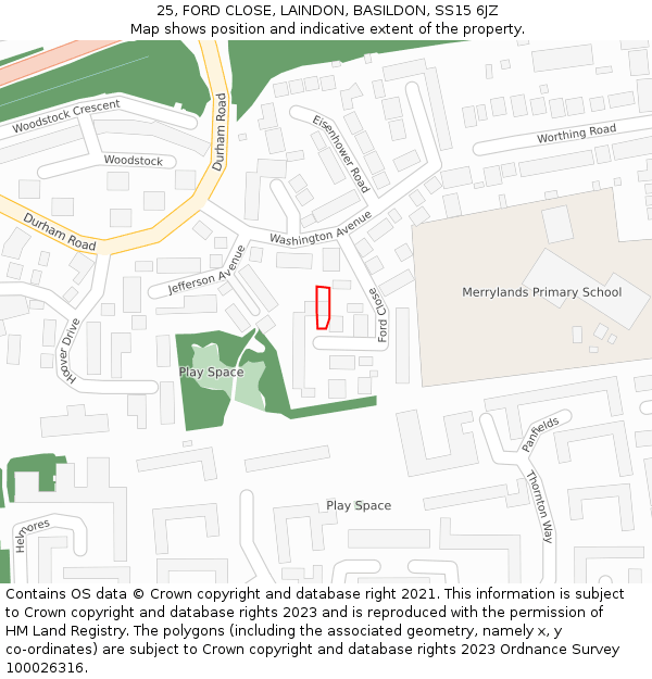 25, FORD CLOSE, LAINDON, BASILDON, SS15 6JZ: Location map and indicative extent of plot