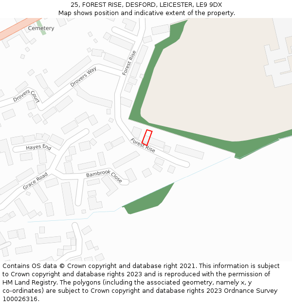 25, FOREST RISE, DESFORD, LEICESTER, LE9 9DX: Location map and indicative extent of plot